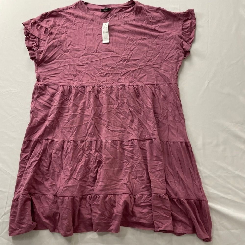 J.Crew Tiered Mini Dress Ruffle Sleeve Cotton Mauve Pink AX974 XL NWT